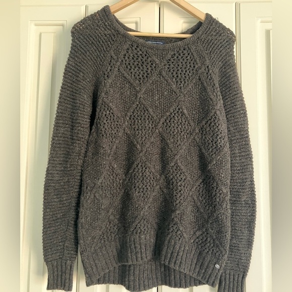 American Eagle Brown Diamond Wool Blend Knit Long Sleeved Sweater Size Small - Picture 1 of 6